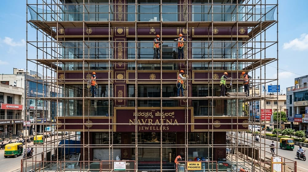 Scaffolding rental installed on a construction site in Bangalore