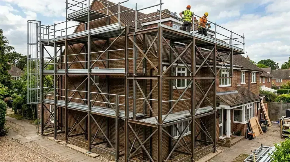 H-frame scaffolding and centering shuttering props for slab construction in Horamavu