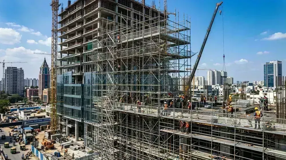 MS pipe scaffolding and telescopic steel props for slab centering in Basavanapura