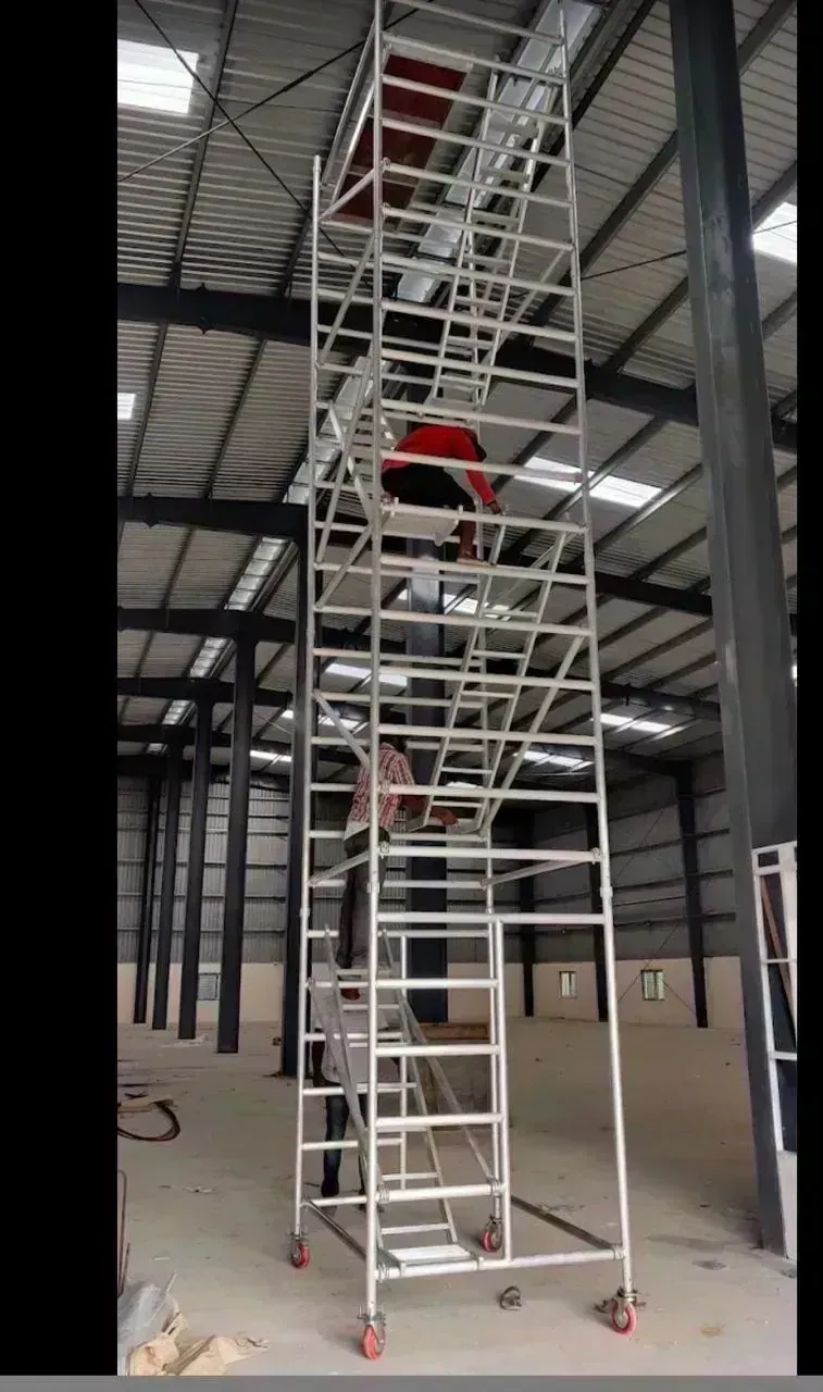 Narrow single width aluminium scaffolding tower for tight indoor corridors and lifts
