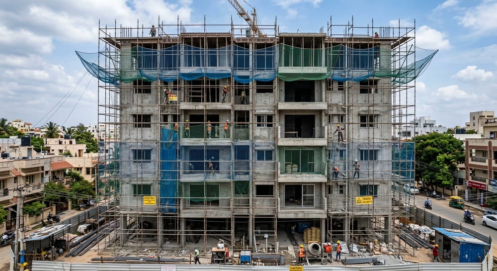 Modular Cuplock scaffolding and steel Acrow props in Nandini Layout Bangalore